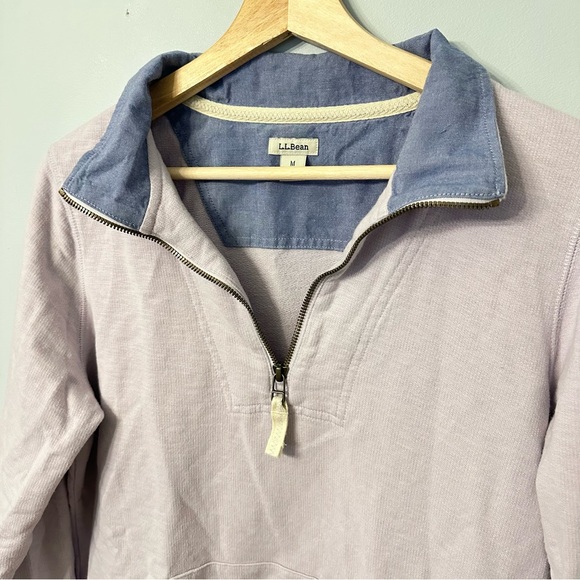 LL Bean Womens Quarter Zip Sweatshirt Size Medium Lavender Outdoors Cozy Rugby - Picture 2 of 8
